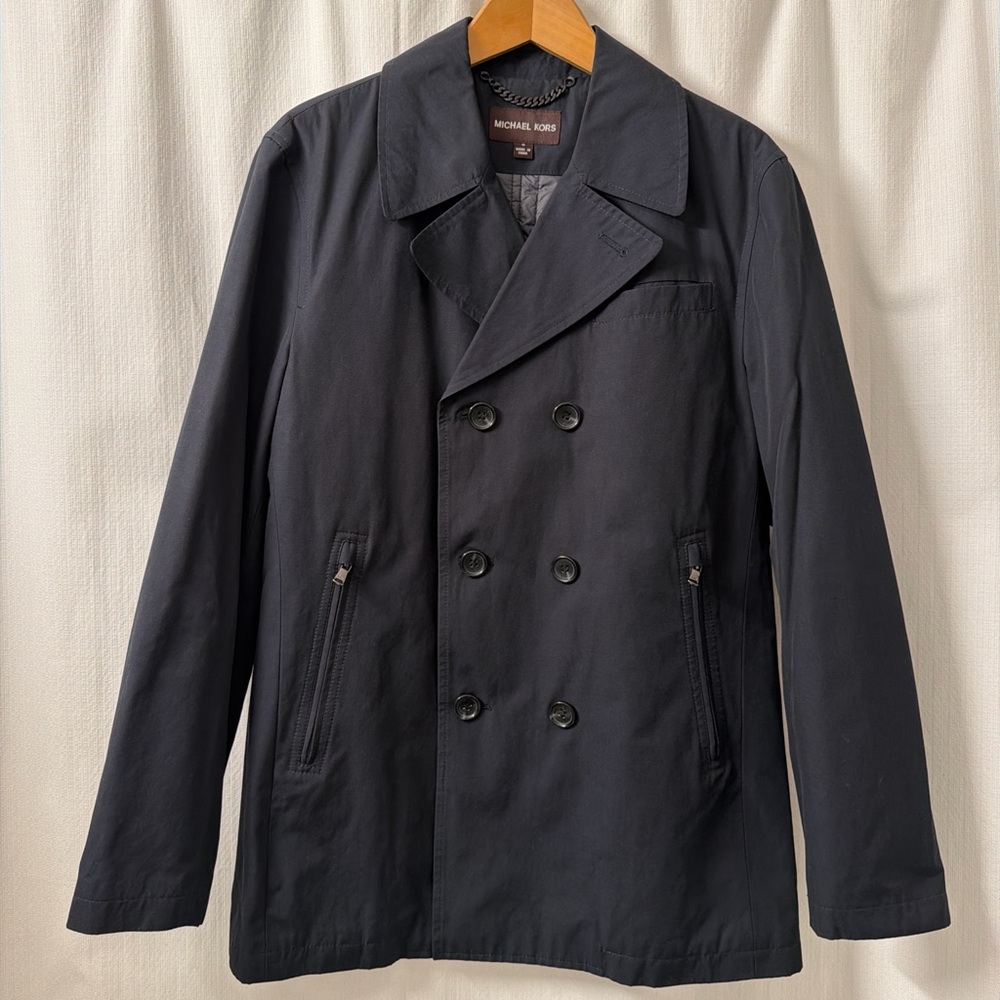 Michael Kors Navy Blue Double-Breasted Peacoat Style Trench Coat | Size: M